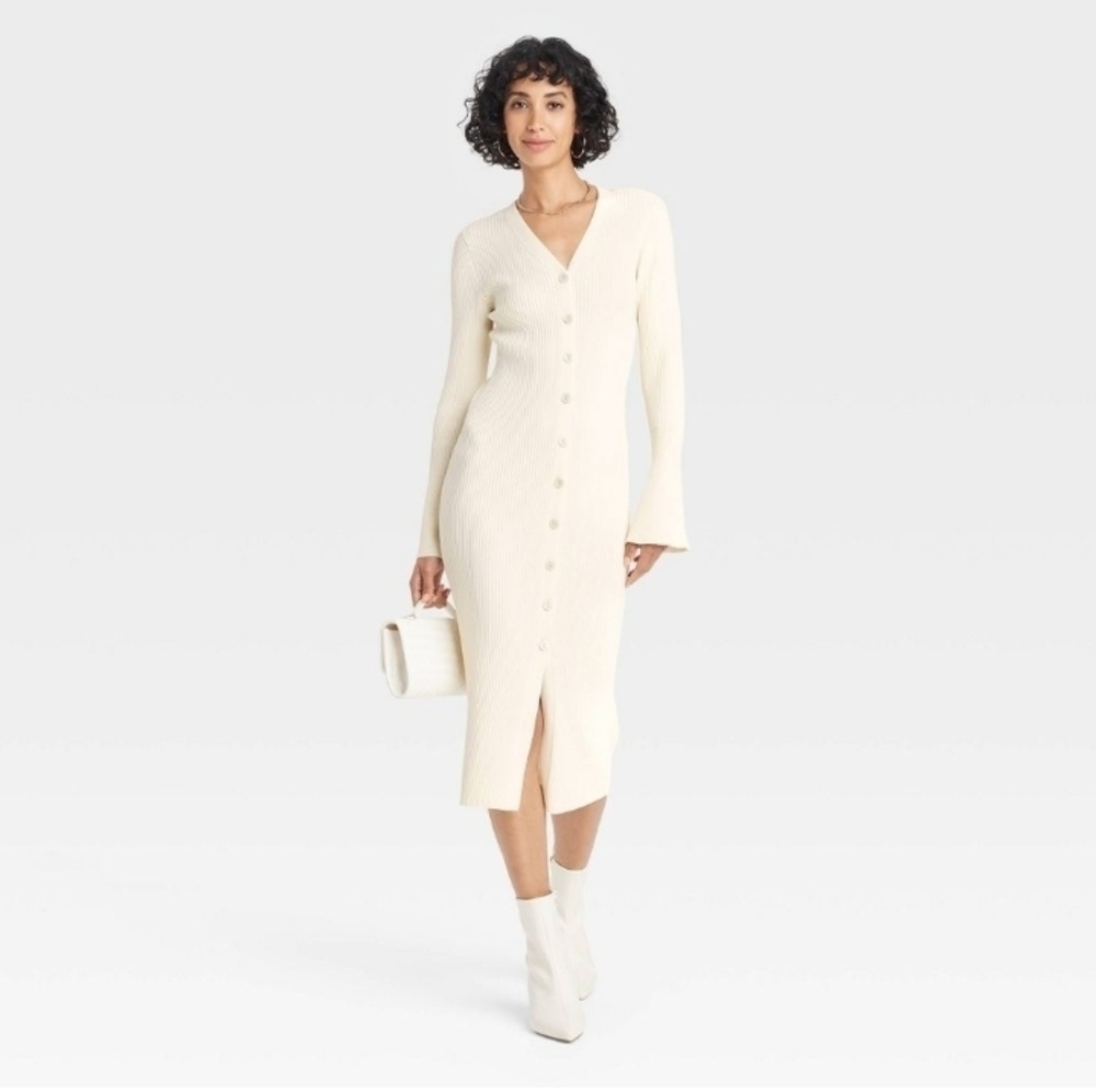 A New Day Women's Bell Long Sleeve Midi Sweater Dress - Picture 4 of 6